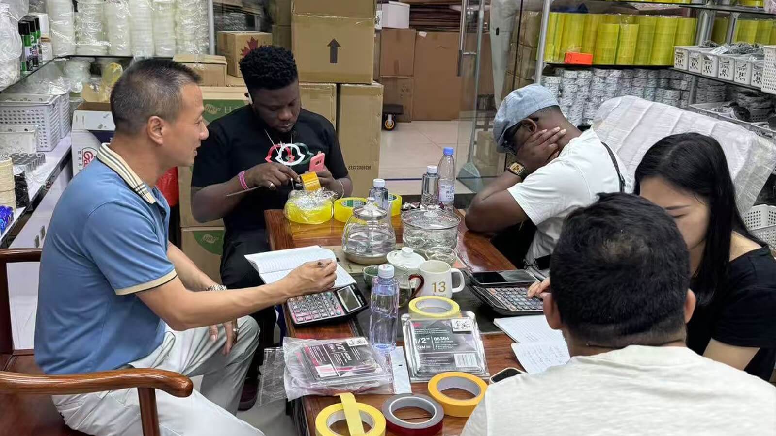 Customer meeting and adhesive tape sample review at nibaL