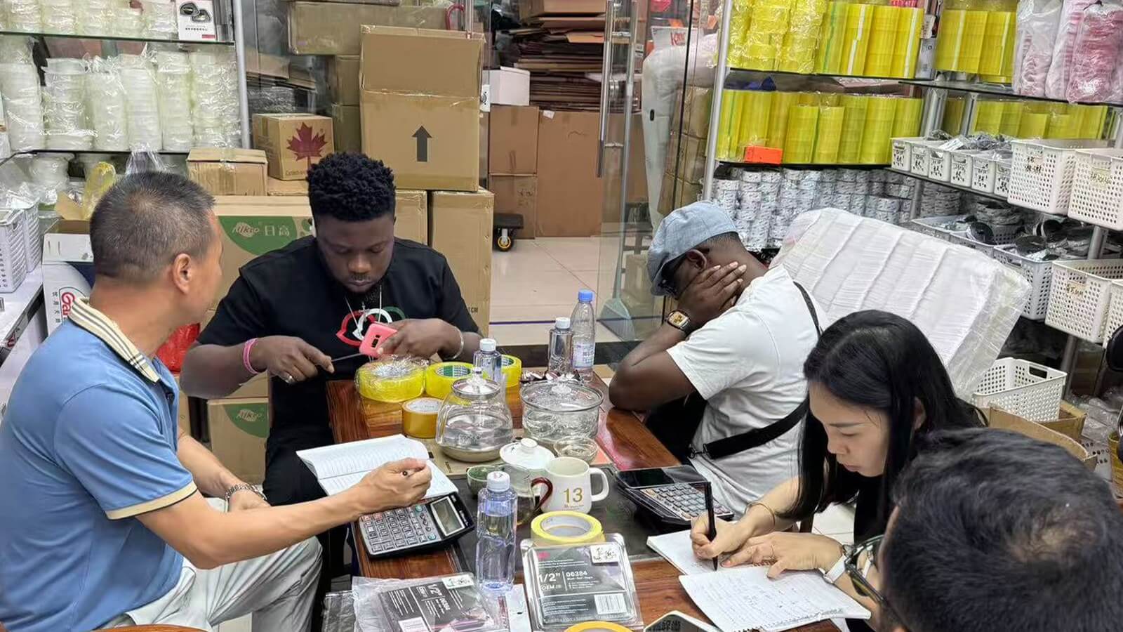 Customer reviewing nibaL precision tape samples